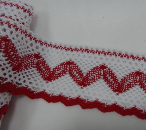 Кружево хлопковое 30354 цв. белыйс красным ( ширина 6 см , 5 метров )